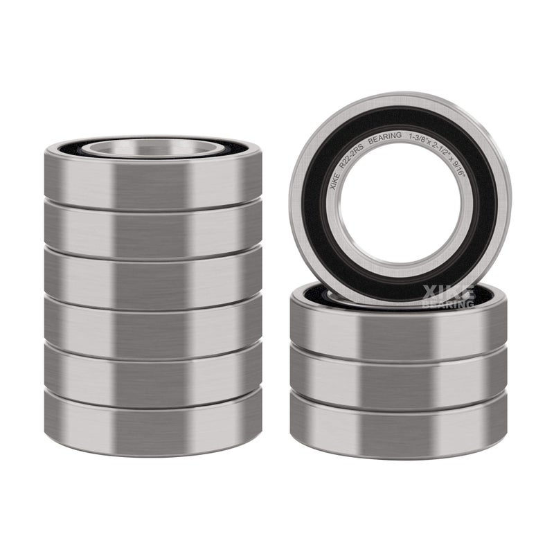 XiKe 10 Pcs R22-2RS Double Rubber Seal Bearings 1-3/8"" x 2-1/2"" x 9/16"", Pre-Lubricated and Stable Performance and Cost Effective, Deep Groove Ball Bearings. - Image 1
